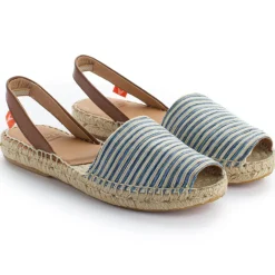 Abarca Shoes Alpargatas De Verano^Menorquinas Piel Con Rayas Azules