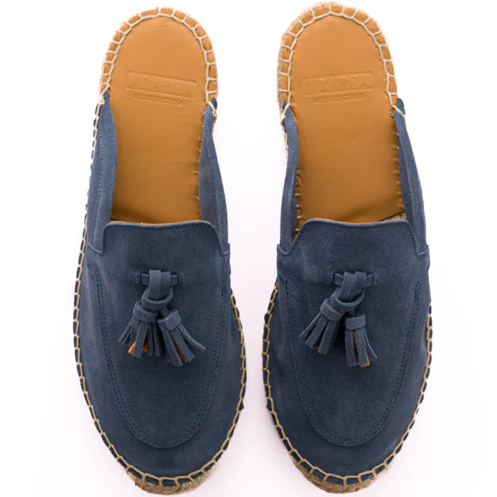 Abarca Shoes Alpargatas De Verano^Mocasín Abierto Borlas Piel Aguamar