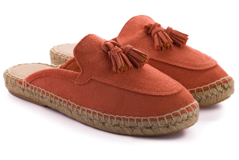 Abarca Shoes Alpargata Mocasín^Mocasín Abierto Borlas Piel Coral