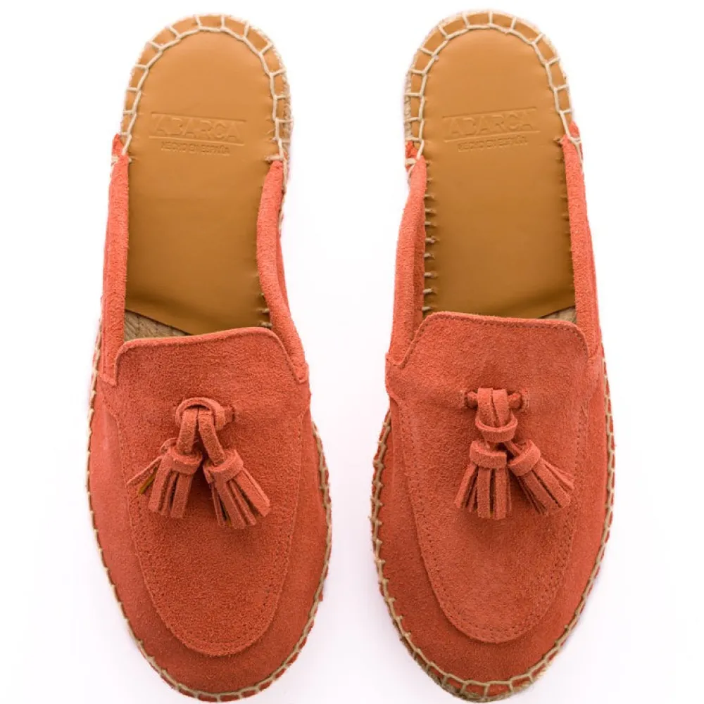 Abarca Shoes Alpargata Mocasín^Mocasín Abierto Borlas Piel Coral