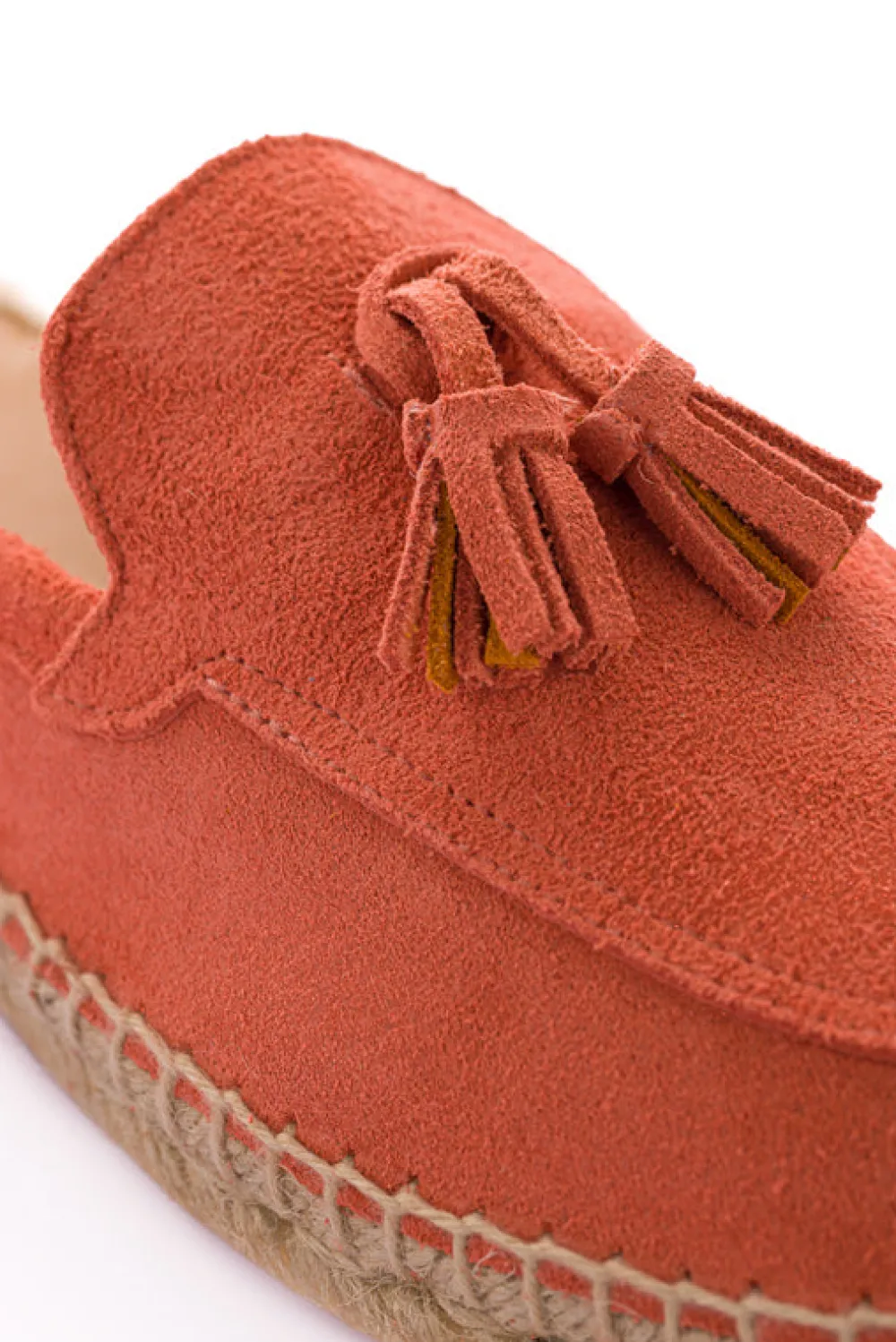 Abarca Shoes Alpargata Mocasín^Mocasín Abierto Borlas Piel Coral