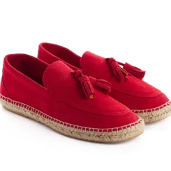 Abarca Shoes Alpargatas De Verano^Mocasín Borlas Piel Rojo