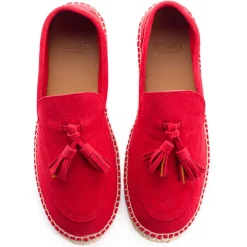 Abarca Shoes Alpargata Mocasín^Mocasín Borlas Piel Rojo