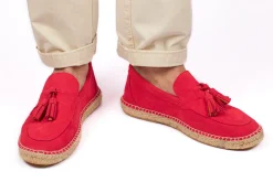 Abarca Shoes Alpargata Mocasín^Mocasín Borlas Piel Rojo