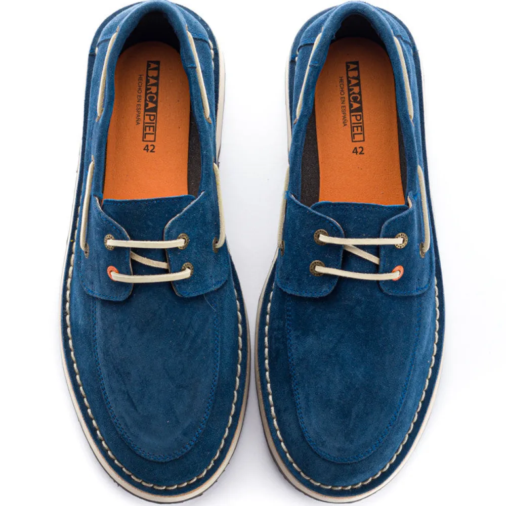 Abarca Shoes Zapatos De Piel^Nautico Piel Serraje Azul