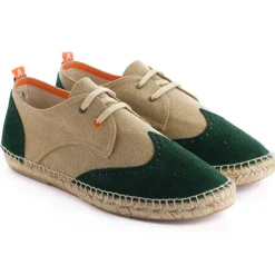 Abarca Shoes Alpargatas De Verano^Oxford Piel Beige + Esmeralda