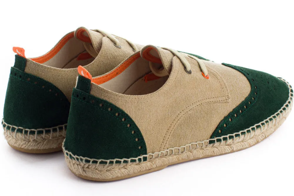 Abarca Shoes Alpargatas Oxford^Oxford Piel Beige + Esmeralda