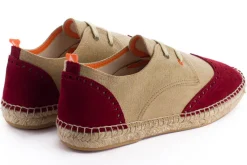 Abarca Shoes Alpargatas De Verano^Oxford Piel Beige + Rojo Ingles