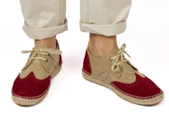 Abarca Shoes Alpargatas De Verano^Oxford Piel Beige + Rojo Ingles