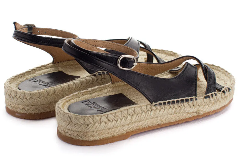 Abarca Shoes Sandalias Yute^Sandalias De Yute Piel Menorca Color Negro