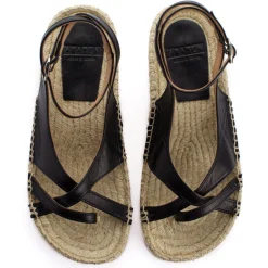 Abarca Shoes Sandalias Yute^Sandalias De Yute Piel Menorca Color Negro
