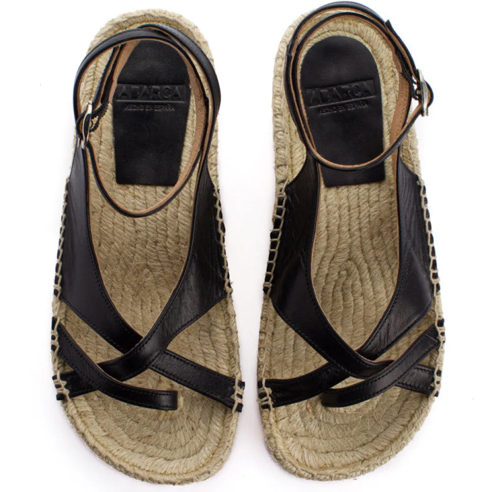 Abarca Shoes Sandalias Yute^Sandalias De Yute Piel Menorca Color Negro