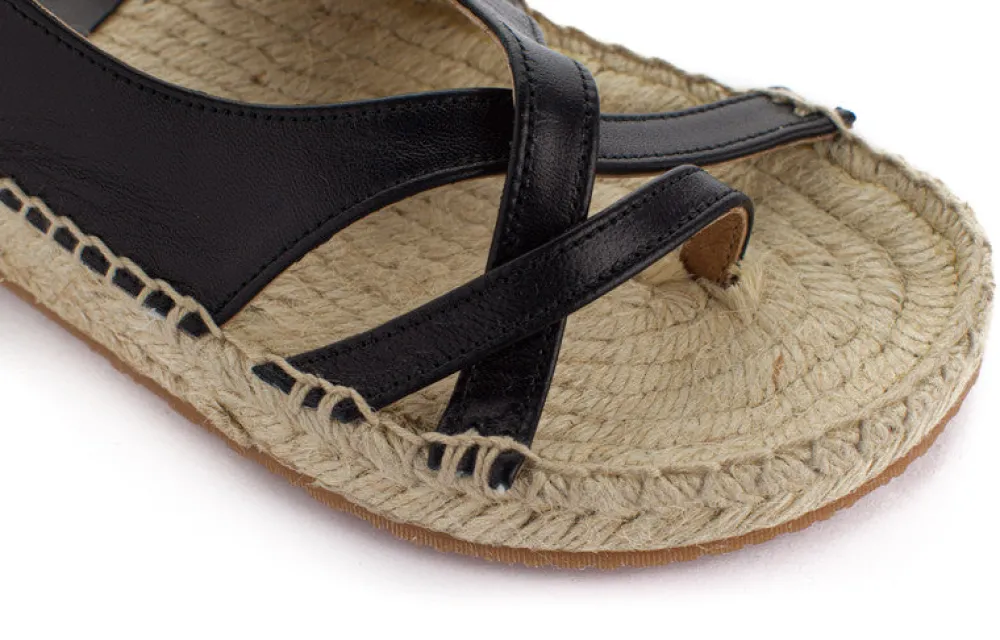 Abarca Shoes Sandalias Yute^Sandalias De Yute Piel Menorca Color Negro