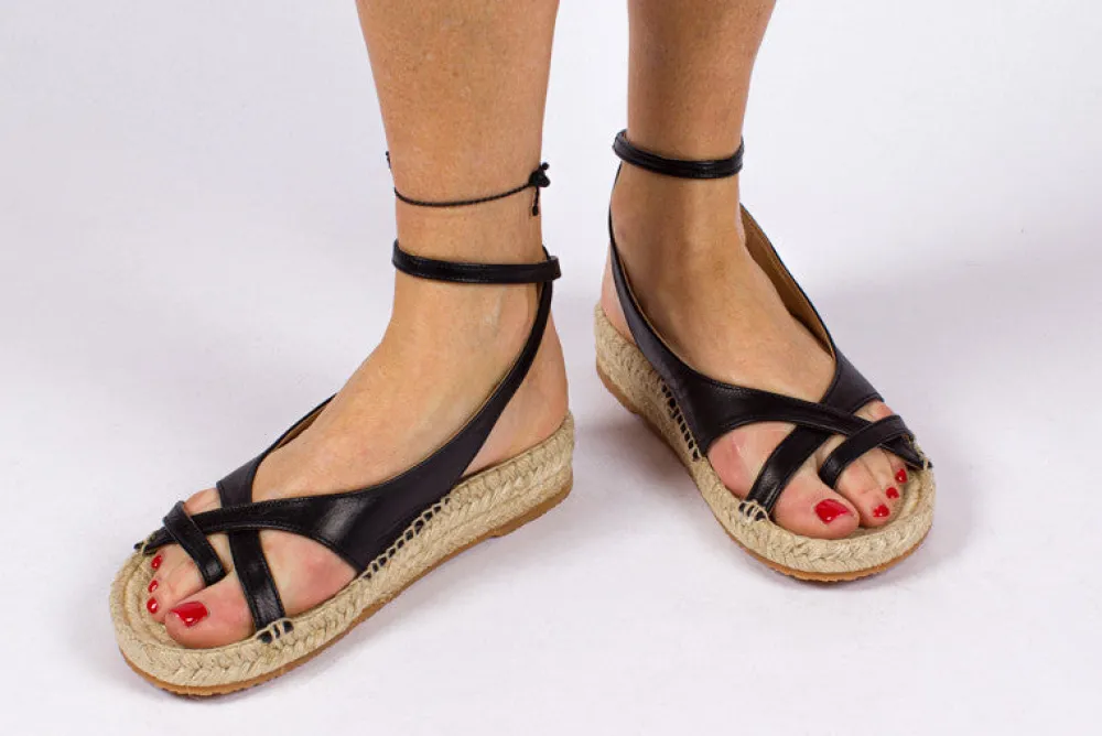 Abarca Shoes Sandalias Yute^Sandalias De Yute Piel Menorca Color Negro